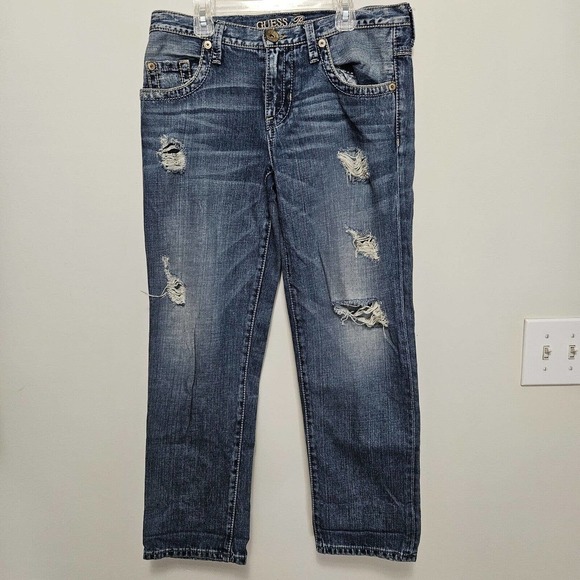 Guess Premium Womens Distressed Boyfriend Straight Jeans Medium Wash Size 27 - Picture 1 of 12